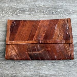 Vintage Light and Dark Brown Eel Leather Clutch Bag